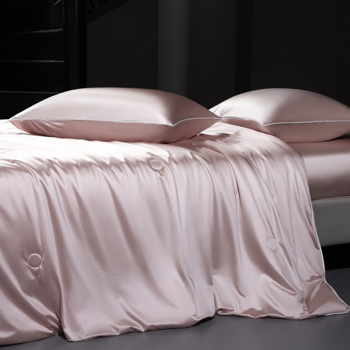 91家纺网 家纺一手货源 找家纺 优悦生活馆 2025新款凉感冰丝纯色夏被四件套-盛夏 盛夏-樱花粉