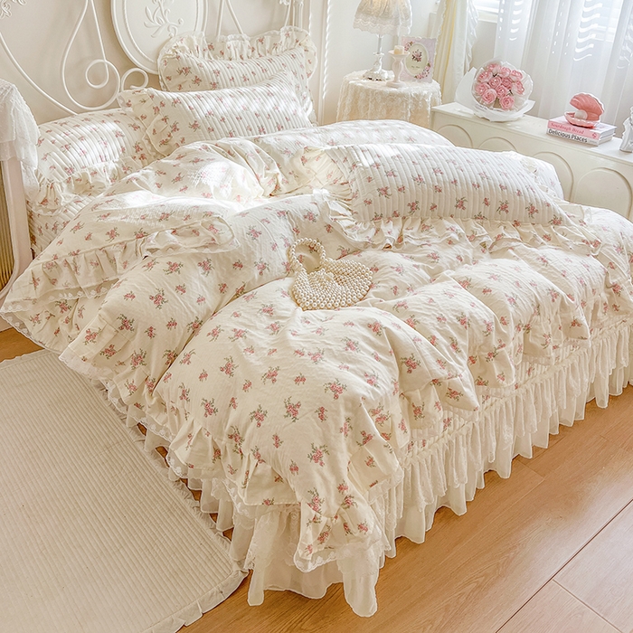 91家纺网 家纺一手货源 找家纺 麒豆豆 2025新款全棉印花双层纱床盖 花季