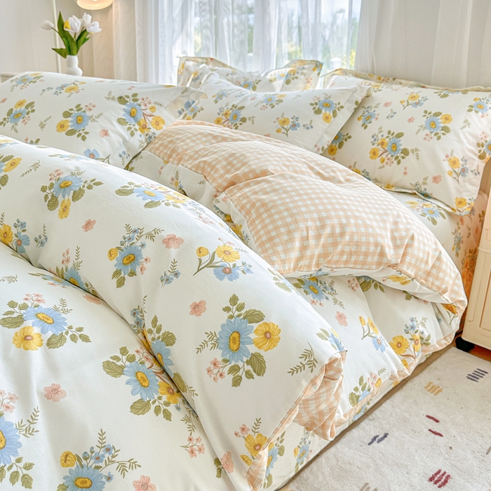 91家纺网 家纺一手货源 找家纺 金盛纺 2025新款13372全棉系列四件套 冷露金桂