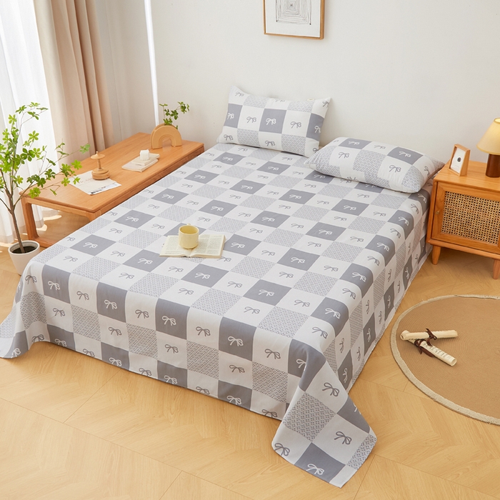 91家纺网 家纺一手货源 找家纺 棉乐町家居 2025新款锦柔老粗布床单老粗布凉席三件套 蝴蝶结