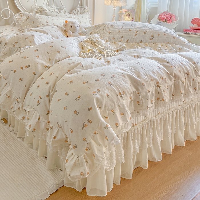 91家纺网 家纺一手货源 找家纺 麒豆豆 2025新款全棉印花双层纱床盖 秋之花