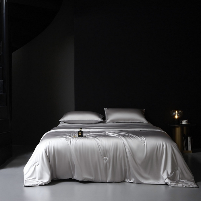 91家纺网 家纺一手货源 找家纺 优悦生活馆 2025新款凉感冰丝纯色夏被四件套-盛夏 盛夏-浅灰色