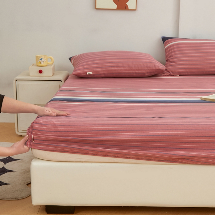 91家纺网 家纺一手货源 找家纺 首爱家纺 2025新款锦柔老粗布印花床笠 粉色云涧