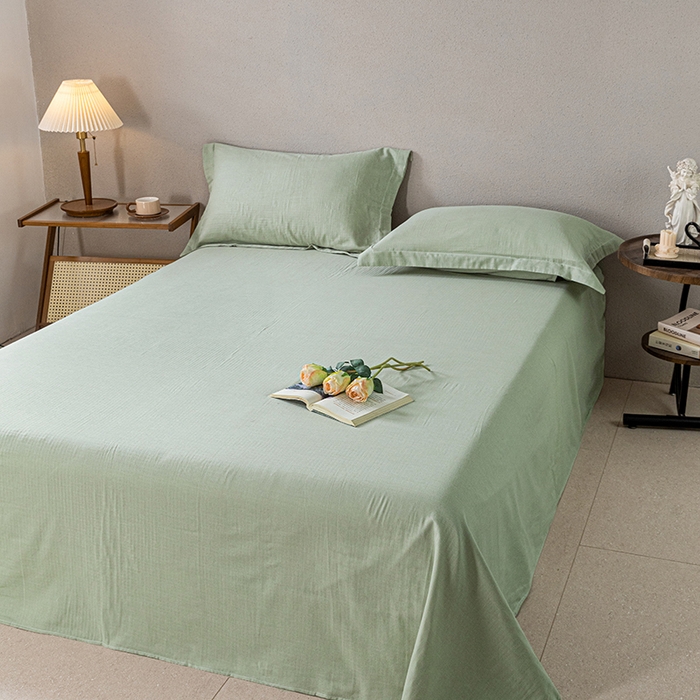 91家纺网 家纺一手货源 找家纺 锦罗绣 2025新款A类全棉双层纱单床单 绿色