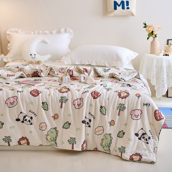 91家纺网 家纺一手货源 找家纺 维洋家纺 2025升级21%大豆新款A类牛奶丝针织夏被（四周踩棉）软糯凉感夏被空调被 动物乐园