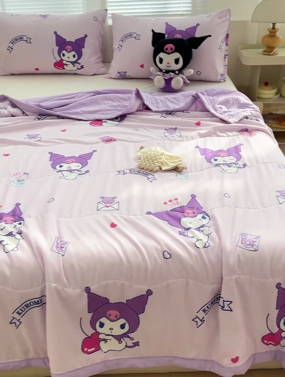 91家纺网 家纺一手货源 找家纺 海岛哥哥 2025新款三丽鸥系列A类水洗棉夏被大床图（提供买家秀） 夏被-库洛米之心