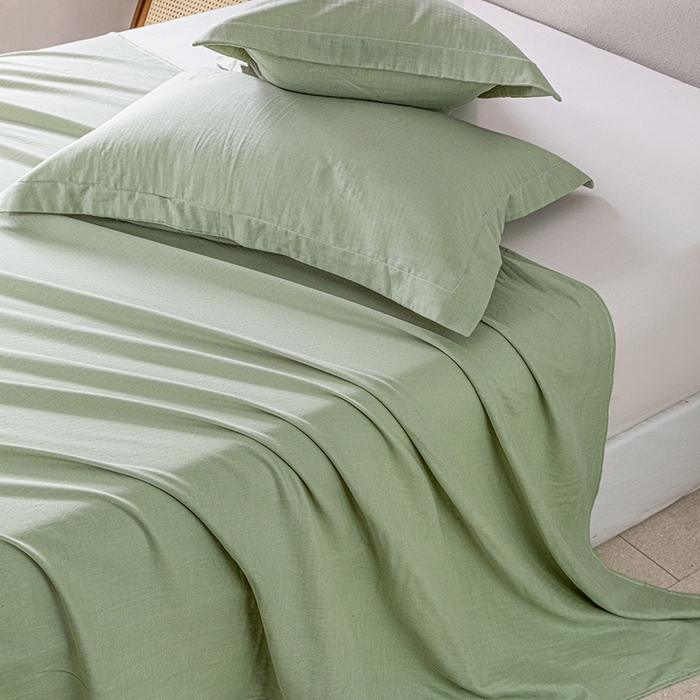 91家纺网 家纺一手货源 找家纺 锦罗绣 2025新款A类全棉双层纱单床单 绿色