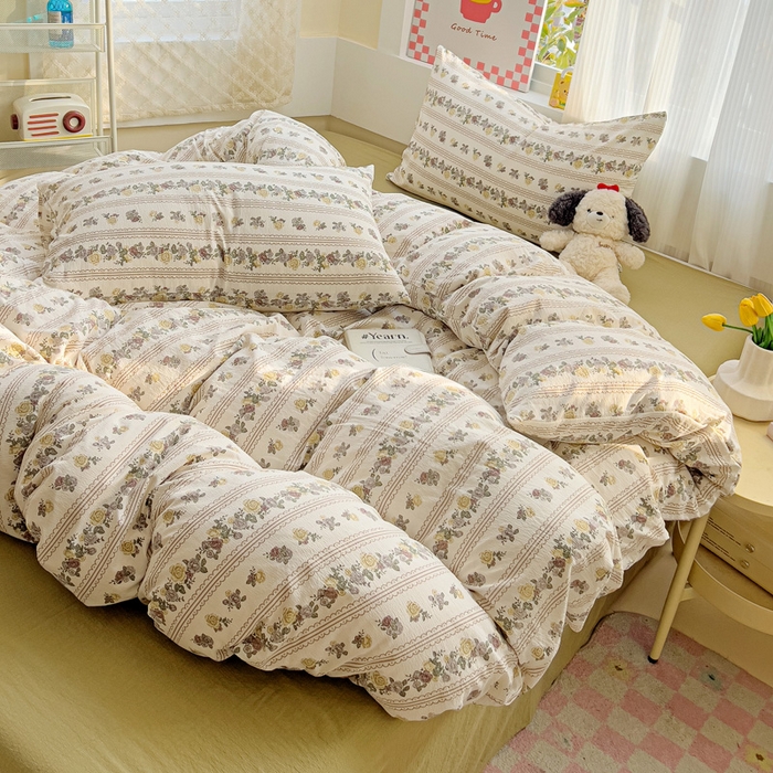 91家纺网 家纺一手货源 找家纺 暖芯优选 2025新款加厚云感棉双层纱四件套小碎花被套床单床笠款学生三件套新款直播热款 玫瑰哒