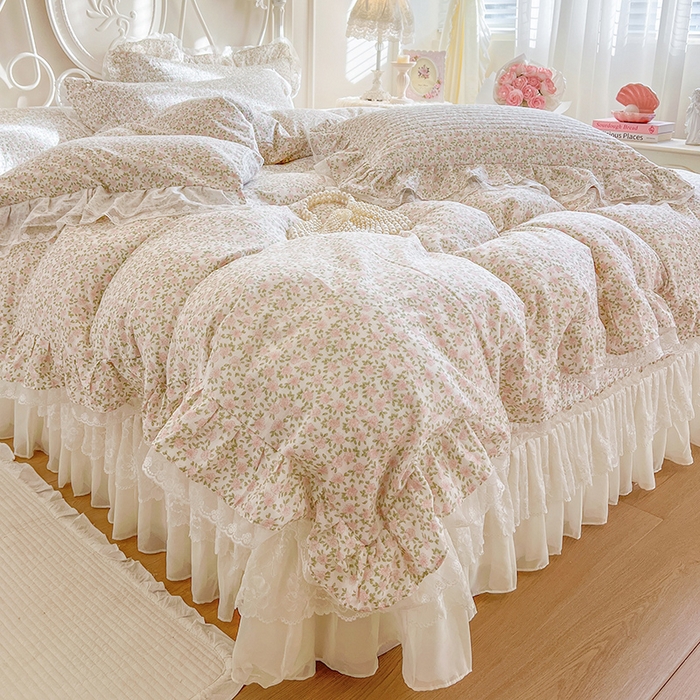 91家纺网 家纺一手货源 找家纺 麒豆豆 2025新款全棉印花双层纱床盖 樱花