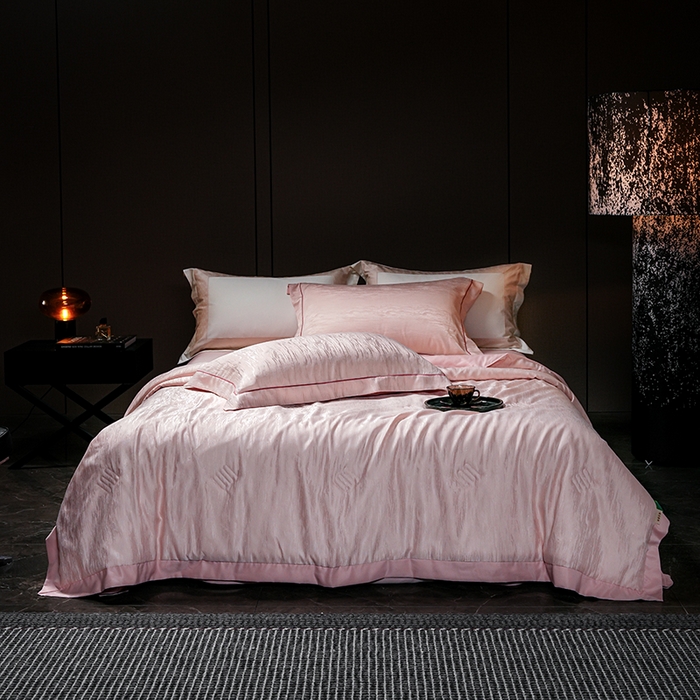 91家纺网 家纺一手货源 找家纺 丽卡家纺 2025新款翡丽天丝提花夏被四件套 石纹-粉