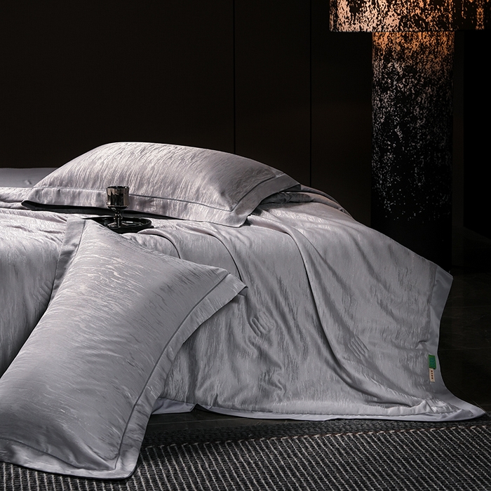 91家纺网 家纺一手货源 找家纺 丽卡家纺 2025新款翡丽天丝提花夏被四件套 石纹-深灰