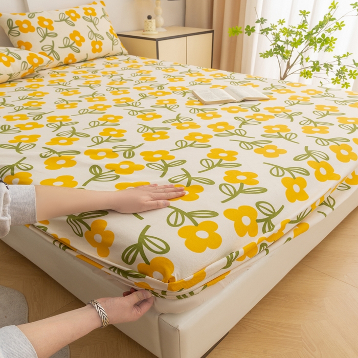 91家纺网 家纺一手货源 找家纺 棉乐町家居 2025新款锦柔老粗布印花床笠 黄兰