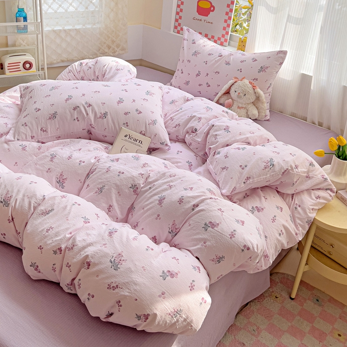 91家纺网 家纺一手货源 找家纺 暖芯优选 2025新款加厚云感棉双层纱四件套小碎花被套床单床笠款学生三件套新款直播热款 葡萄七分甜