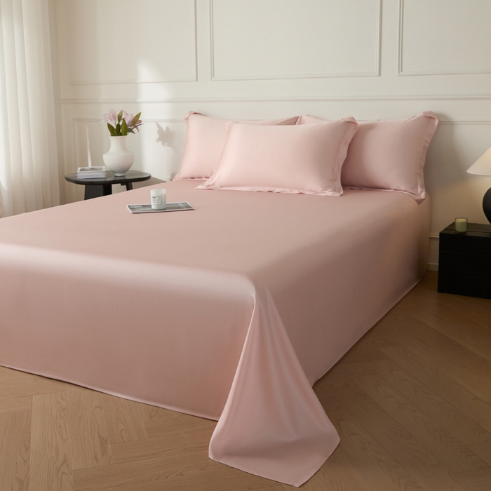 91家纺网 家纺一手货源 找家纺 涵宸 2025新款天丝-天丝棉-纯色单床单-场景1 床单-玫瑰粉
