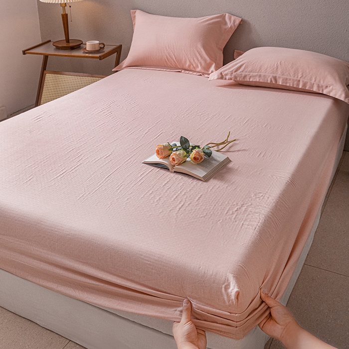 91家纺网 家纺一手货源 找家纺 锦罗绣 2025新款A类全棉双层纱单床笠 粉色