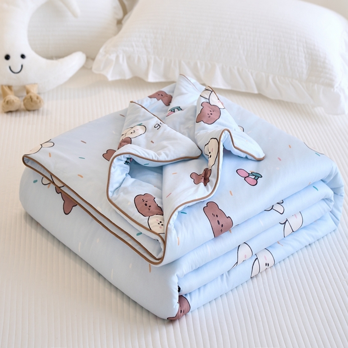 91家纺网 家纺一手货源 找家纺 维洋家纺 2025升级21%大豆新款A类牛奶丝针织夏被（四周踩棉）软糯凉感夏被空调被 爱兔