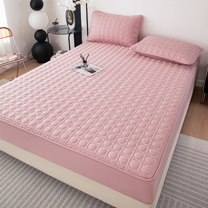 91家纺网 家纺一手货源 找家纺 沐纯家居 2025新款全棉纯棉夹棉单床笠 床笠单件-初见系列 豆沙粉