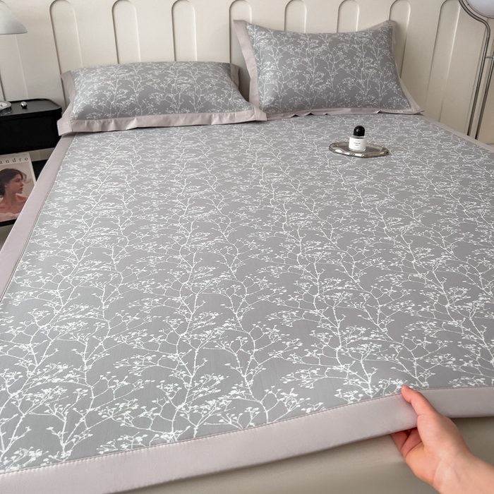 91家纺网 家纺一手货源 找家纺 卡初家居（原微来） 2025夏季凉感提花席 一叶枝枝-高级灰