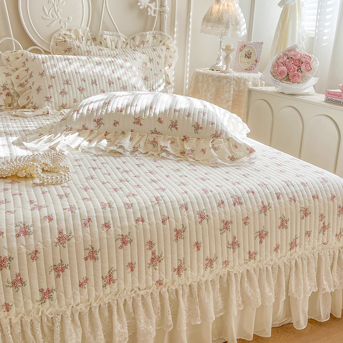 91家纺网 家纺一手货源 找家纺 麒豆豆 2025新款全棉印花双层纱床盖 花季