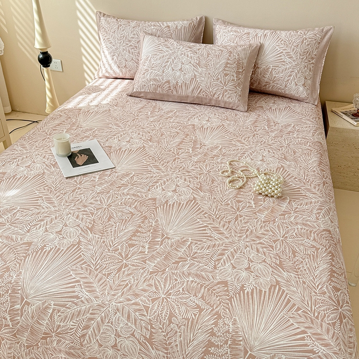 91家纺网 家纺一手货源 找家纺 蓝邻家纺 2025新款100%新疆原棉粗布小清新拼角工艺款系列单床单 雨藤-咖