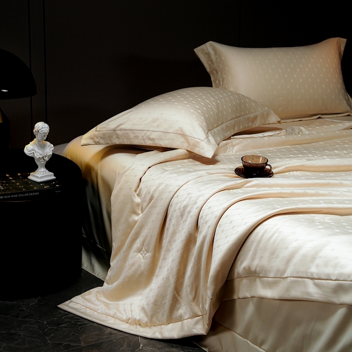 91家纺网 家纺一手货源 找家纺 2025新款格利亚天丝提花夏被四件套 格子-黄