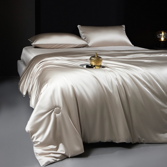 91家纺网 家纺一手货源 找家纺 优悦生活馆 2025新款凉感冰丝纯色夏被四件套-盛夏 盛夏-香槟色