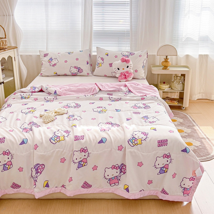 91家纺网 家纺一手货源 找家纺 海岛哥哥 2025新款三丽鸥系列A类水洗棉夏被大床图（提供买家秀） 夏被-星星kt猫