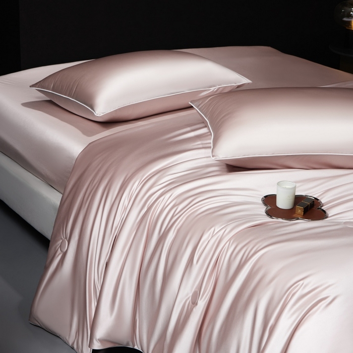 91家纺网 家纺一手货源 找家纺 优悦生活馆 2025新款凉感冰丝纯色夏被四件套-盛夏 盛夏-樱花粉