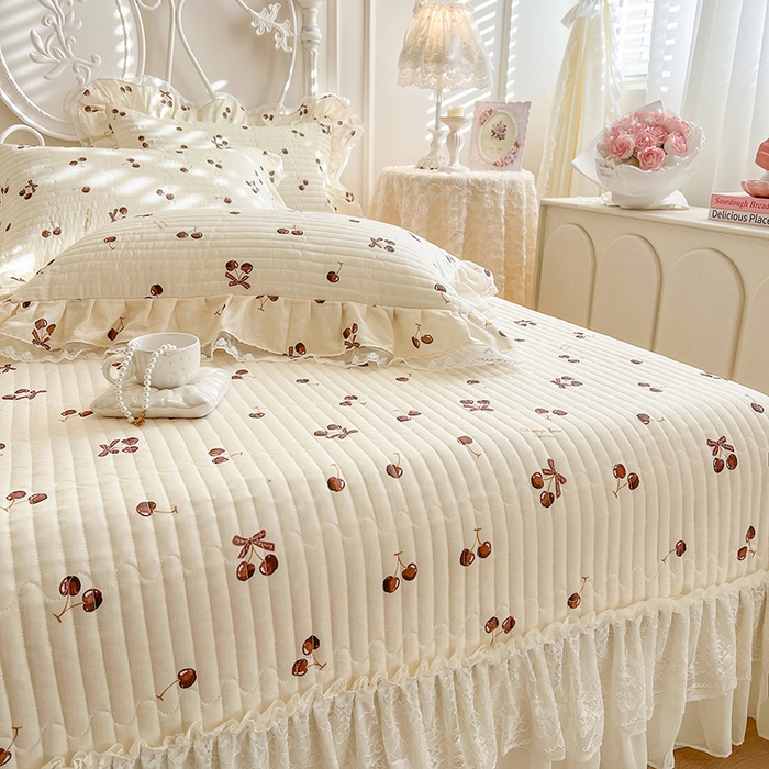 91家纺网 家纺一手货源 找家纺 网红馆（ck家纺） 2025新款全棉印花双层纱床盖四件套 车厘子