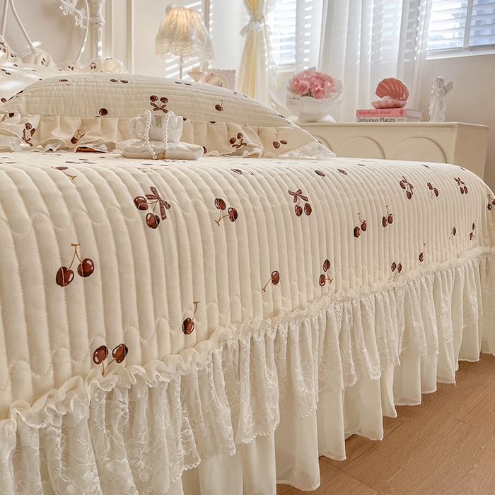 91家纺网 家纺一手货源 找家纺 网红馆（ck家纺） 2025新款全棉印花双层纱床盖四件套 车厘子