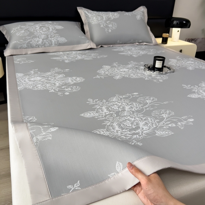 91家纺网 家纺一手货源 找家纺 卡初家居（原微来） 2025夏季凉感提花席 南鸢-银月灰