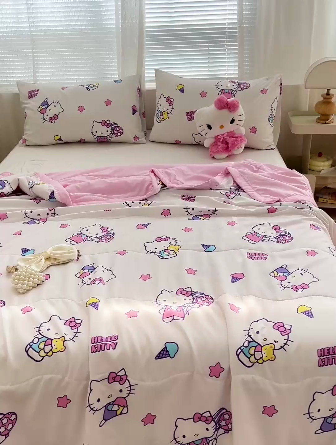 91家纺网 家纺一手货源 找家纺 海岛哥哥 2025新款三丽鸥系列A类水洗棉夏被大床图（提供买家秀） 夏被-星星kt猫