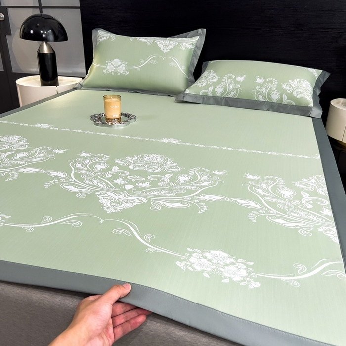 91家纺网 家纺一手货源 找家纺 卡初家居（原微来） 2025夏季凉感提花席 晓春烂漫-苹果绿