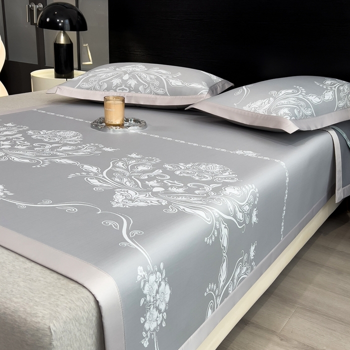 91家纺网 家纺一手货源 找家纺 卡初家居（原微来） 2025夏季凉感提花席 晓春烂漫-银月灰