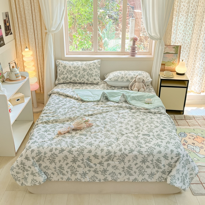 91家纺网 家纺一手货源 找家纺 维洋家纺 2025（专版花型）A类凉感丝夏被 凉感夏凉被双面加倍透气（四周踩棉） 叶柔初夏