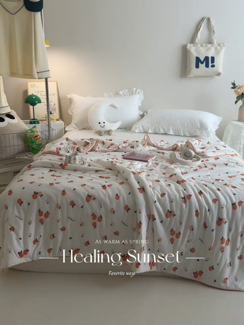 91家纺网 家纺一手货源 找家纺 维洋家纺 2025升级21%大豆新款A类牛奶丝针织夏被（四周踩棉）软糯凉感夏被空调被 橙色小橘