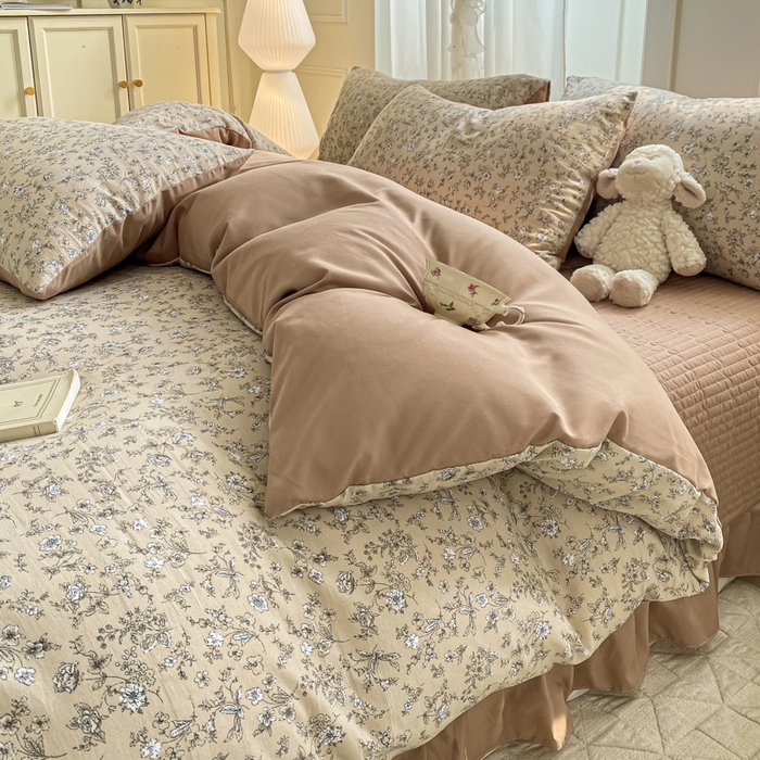 91家纺网 家纺一手货源 找家纺 仟网汇 2025新款针织双层纱床盖四件套 繁花