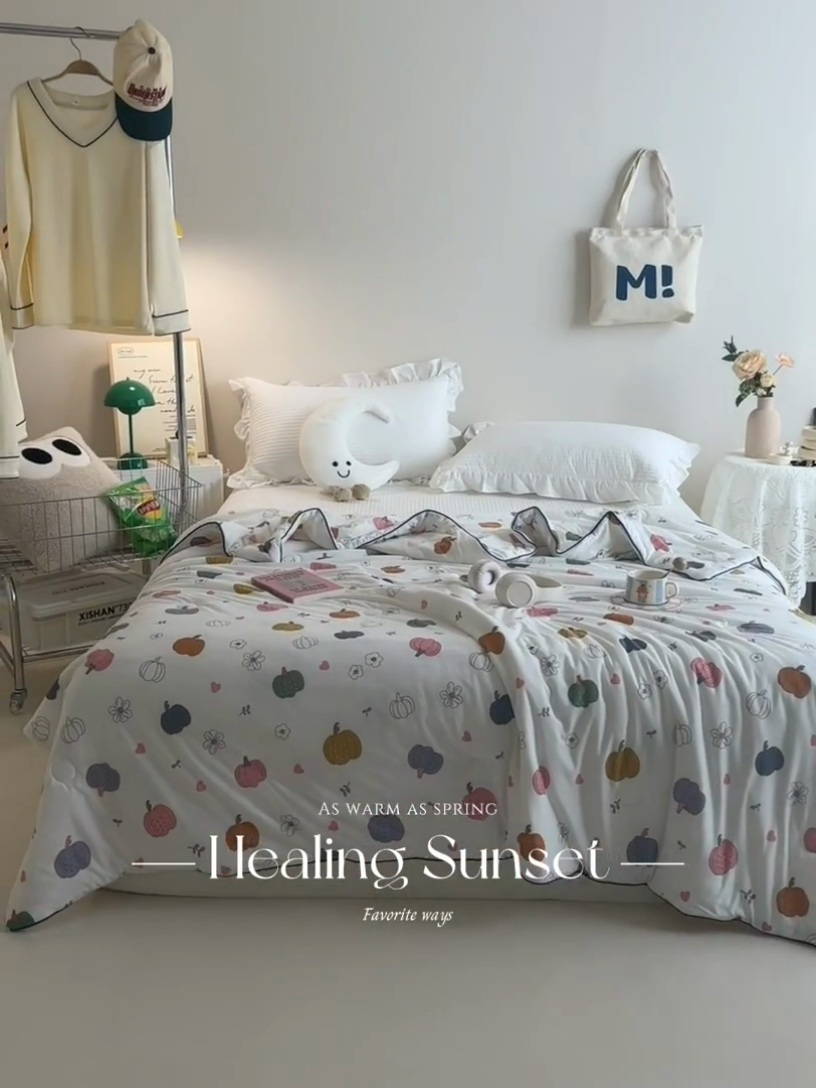 91家纺网 家纺一手货源 找家纺 维洋家纺 2025升级21%大豆新款A类牛奶丝针织夏被（四周踩棉）软糯凉感夏被空调被 多彩南瓜