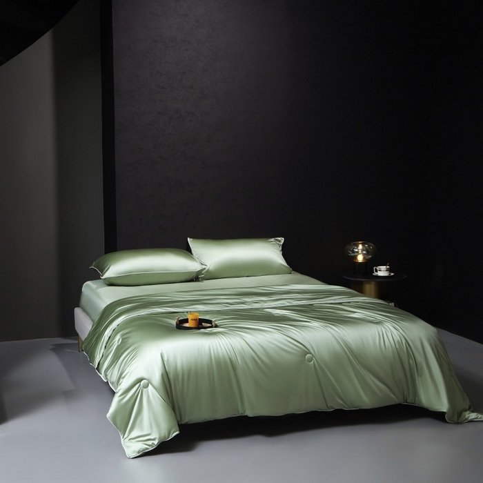 91家纺网 家纺一手货源 找家纺 优悦生活馆 2025新款凉感冰丝纯色夏被四件套-盛夏 盛夏-清水绿