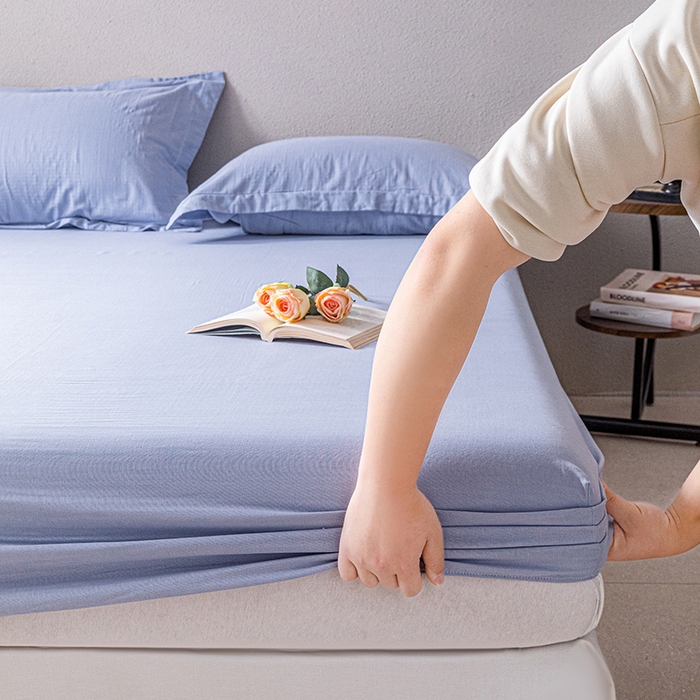 91家纺网 家纺一手货源 找家纺 锦罗绣 2025新款A类全棉双层纱单床笠 绅士蓝