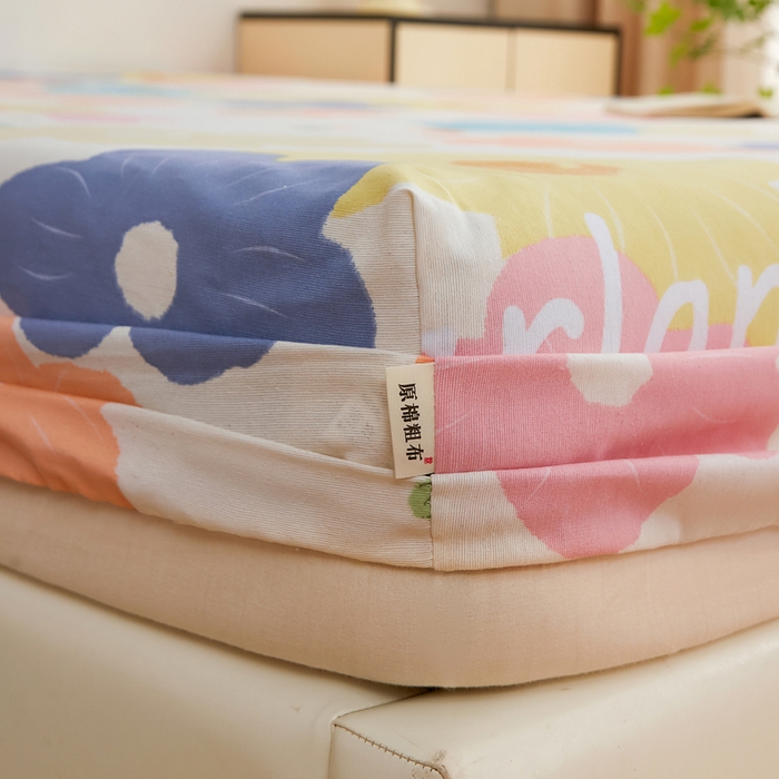91家纺网 家纺一手货源 找家纺 棉乐町家居 2025新款锦柔老粗布印花床笠 花落