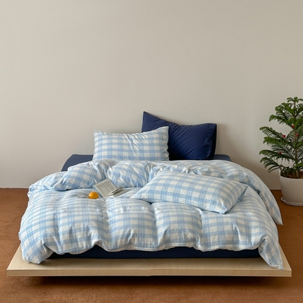 例外 2025新款色织提花皱皱纱米露系列四件套 米露-婴儿蓝-蓝底