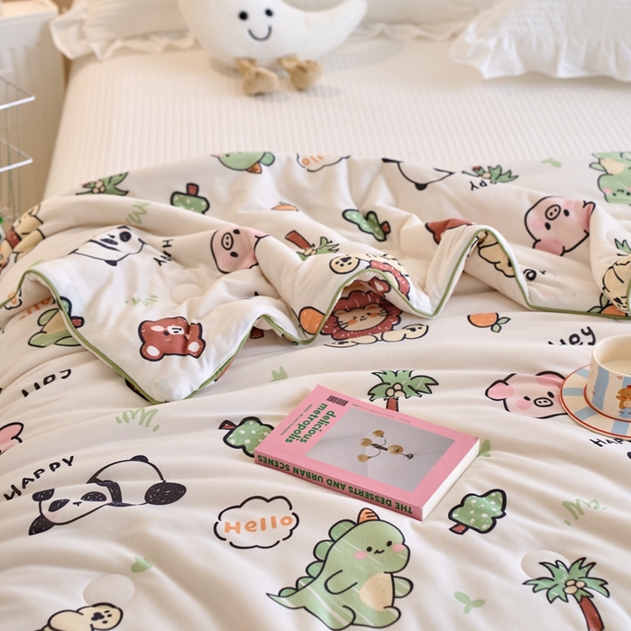 91家纺网 家纺一手货源 找家纺 维洋家纺 2025升级21%大豆新款A类牛奶丝针织夏被（四周踩棉）软糯凉感夏被空调被 动物乐园