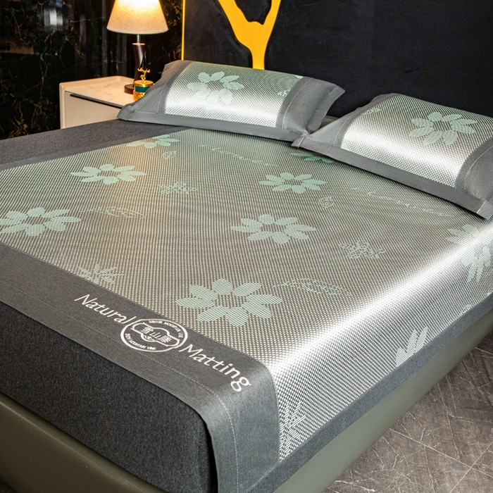 91家纺网 家纺一手货源 找家纺 卡罗兰 2025新款凉席冰丝席提花冰藤席雪山藤向阳花系列 向阳花-绿色