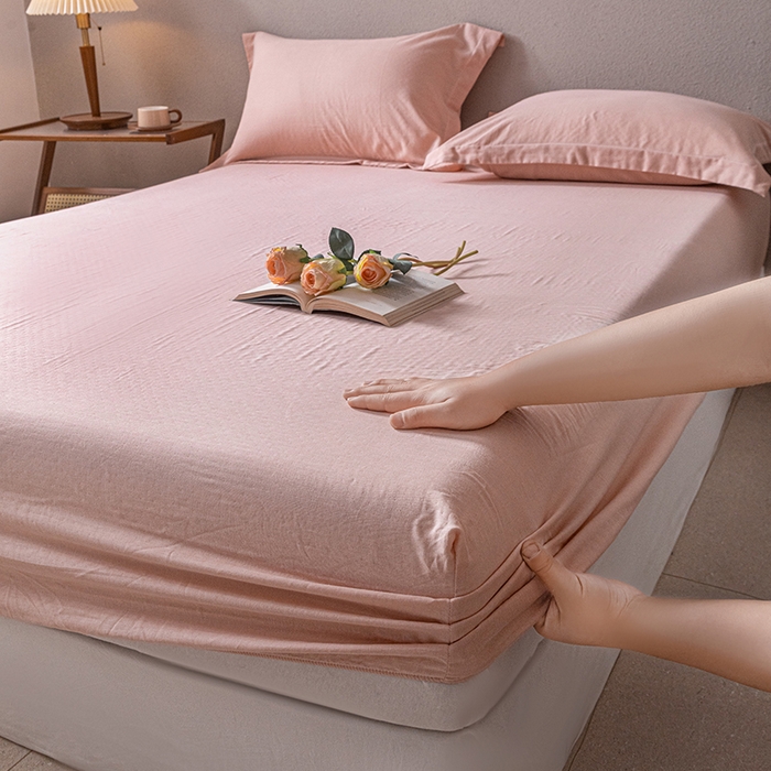 91家纺网 家纺一手货源 找家纺 锦罗绣 2025新款A类全棉双层纱单床笠 粉色