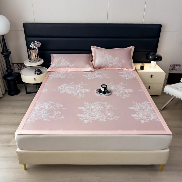 91家纺网 家纺一手货源 找家纺 卡初家居（原微来） 2025夏季凉感提花席 南鸢-素雅粉