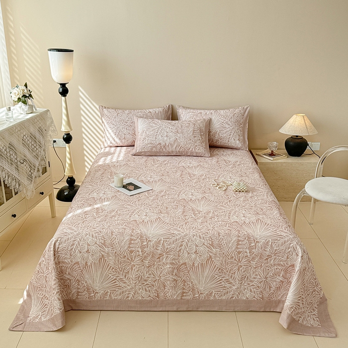 91家纺网 家纺一手货源 找家纺 蓝邻家纺 2025新款100%新疆原棉粗布小清新拼角工艺款系列单床单 雨藤-咖