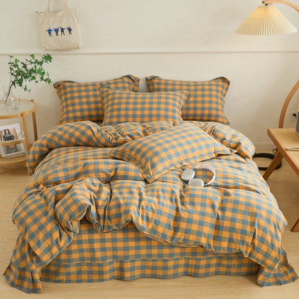 91家纺网 家纺一手货源 找家纺 （总）三沁家居 2025新款格子色织全棉水洗棉四件套直播爆款量大价优