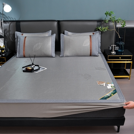 91家纺网 家纺一手货源 找家纺 （总）小牛席业 2025新款加厚款-叶语冰藤席系列（床笠款）凉席藤席冰藤席冰丝席竹席草席空调席乳胶席豆豆席