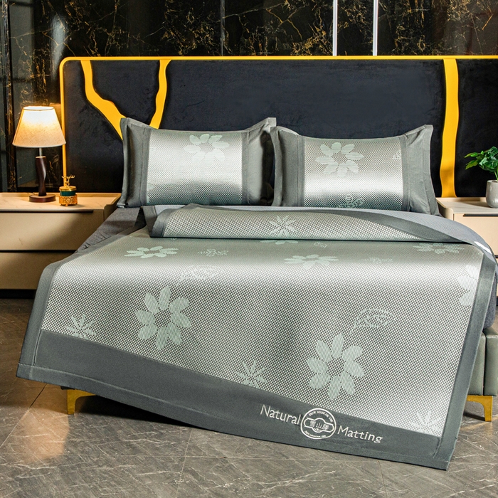 91家纺网 家纺一手货源 找家纺 卡罗兰 2025新款凉席冰丝席提花冰藤席雪山藤向阳花系列 向阳花-绿色